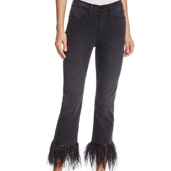 Frame Denim Le High Straight Black Feather Hem Jeans In Ludlow Sz 26 - Picture 1 of 13